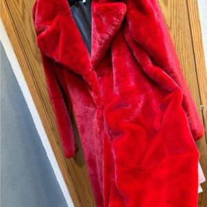 Stunning Full Length Faux Fur Coat by Avec Les Filles in Lipstick Red